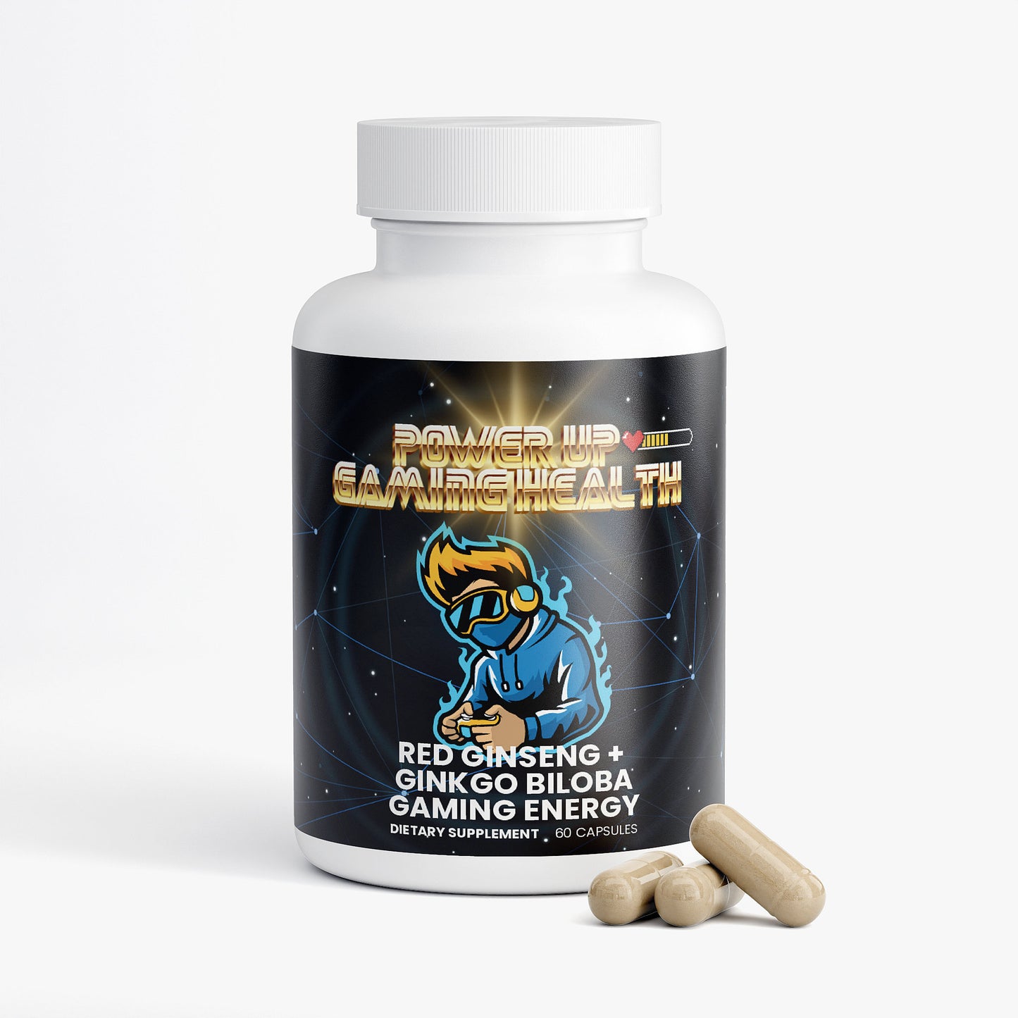 Power Up - 100% Natural Red Ginseng + Ginkgo Biloba Gaming Energy (NON-GMO)