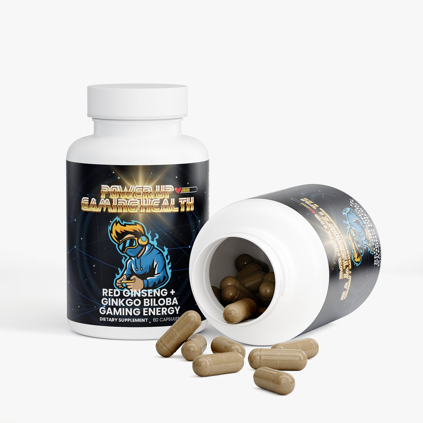 Power Up - 100% Natural Red Ginseng + Ginkgo Biloba Gaming Energy (NON-GMO)