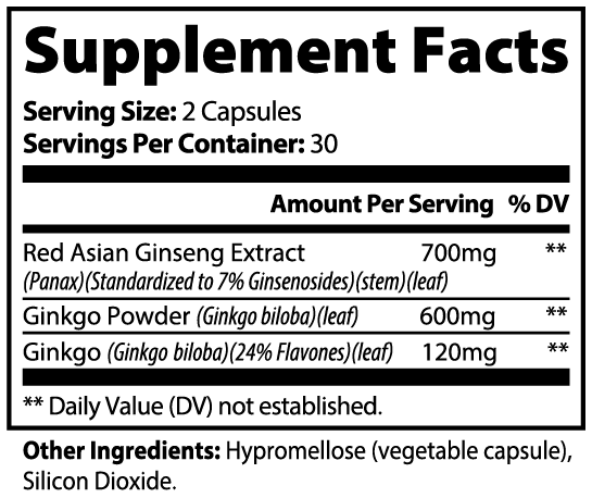 Power Up - 100% Natural Red Ginseng + Ginkgo Biloba Gaming Energy (NON-GMO)